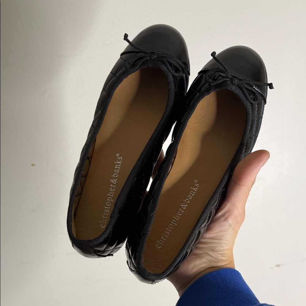 Christopher & Banks Quilted Patent Leather Black Flats Size 6